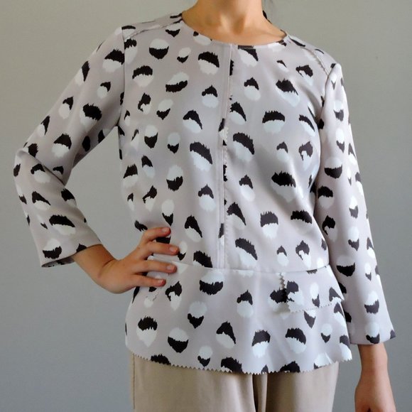 Banana Republic Silver Relaxed Peplum Blouse with Irregular Black & White Dots - Picture 1 of 10
